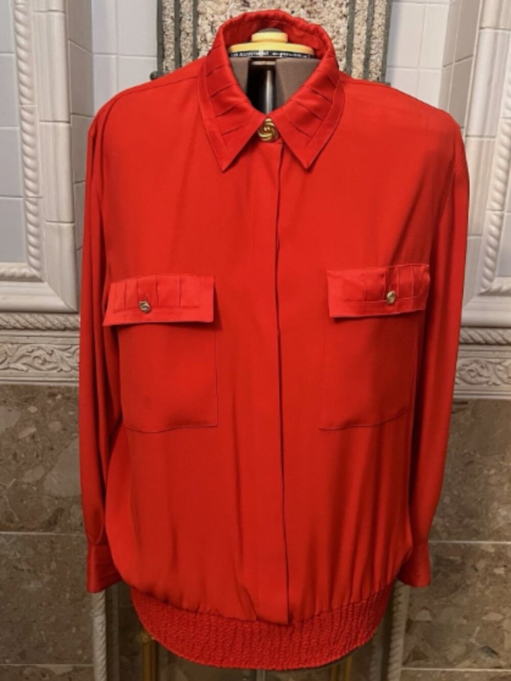 Vintage Starington Charlotte Blouson Top. Sz 1X-2X. Acetate poly. Red. DB
